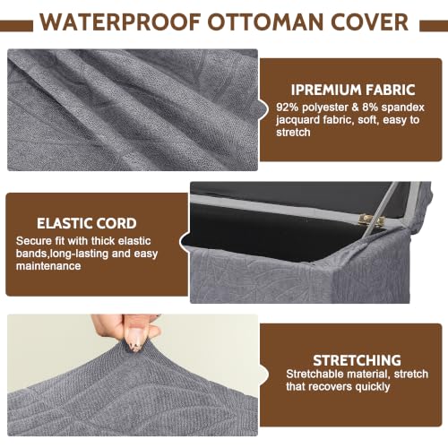 Image of FUANGUI Waterproof Ottoman Cover Slipcovers Rectangular Folding Stretch | Storage Bench Footrest Sofa Stool Covers Footstool Protector with Elastic Bottom, Removable Washable,Medium