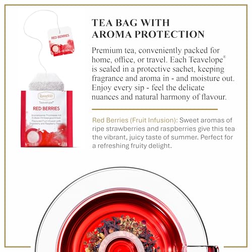 Ronnefeldt Teavelope Red Berries – Hibiscus Rosehip Fruit Tea with Raspberry & Strawberry Flavor – 25 Berry Herbal Tea Bags – Caffeine Free & Individually Wrapped