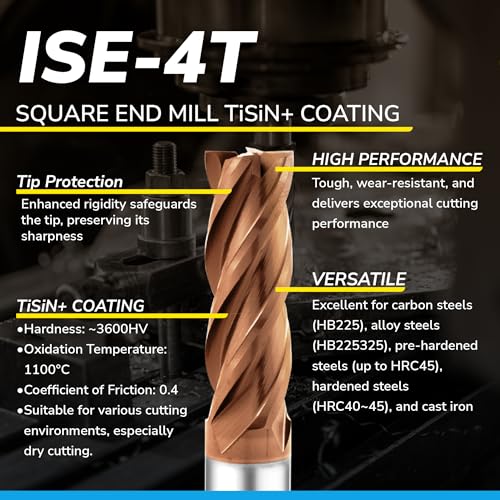 Image of SPEED TIGER Carbide Square End Mill - ISE 4 Flute (5 Piece Set: 1 /8 inch, 1 /4 inch, 3 /16 inch, 5 /16 inch, 3 /8 inch) - for Alloy or Hardened Steel, Metal & More - TiSiN Coated - Mill Bits Sets for DIYers & Professionals