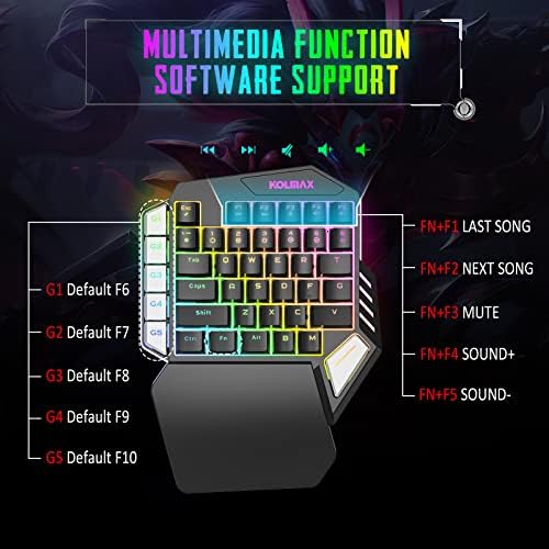 KOLMAX V2 One-Handed Mechanical Gaming Keyboard,Type-C Professional Gaming Keypad with 5 Programmable Macro Keys, LED Backlit Gaming keyboard with Wrist Rest for PC Gamer