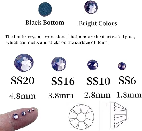Miniatura 9 de Hotfix - 2500 diamantes de imitación termoadhesivos SS16 de 0.150 in con parte trasera plana, diamantes de imitación redondos de cristal para