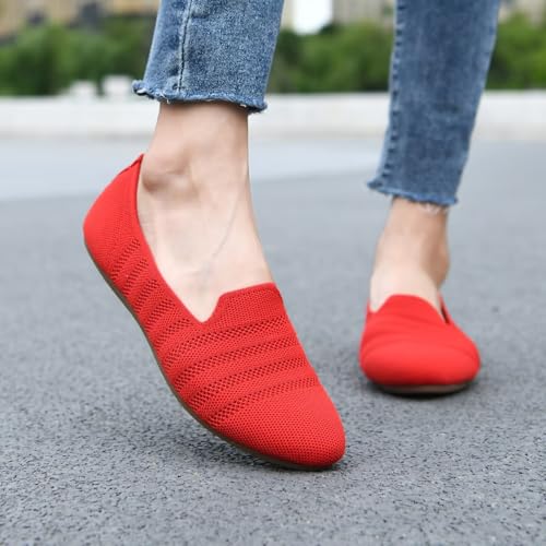 Image of poemlady Women's Ballet Flat Shoes Dress Shoes Knit Round Toe Slip On Ballerina Walking Flats Shoes for Woman Low Wedge Casual