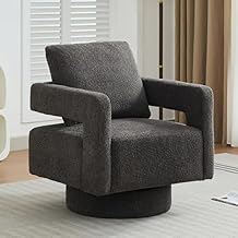 Setawix Boucle Swivel Barrel Chairs,Comfy Fuzzy Swivel Armchair,Modern 360Rotation Accent Arm Chair with Open Arms,Sherpa Single Sofa Club Chair for Living Room,Bedroom,Office Charcoal, 1PC