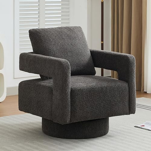 Setawix Boucle Swivel Barrel Chairs,Comfy Fuzzy Swivel Armchair,Modern 360°Rotation Accent Arm...