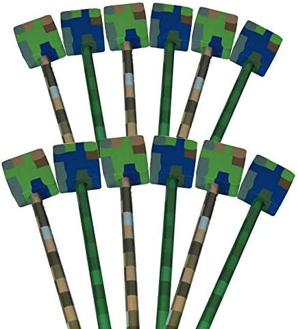 12 x Block Camouflage Pixel Design Pencils with Topper Erasers. Ideal Party Bag Fillers Ideal Party Bag Fillers, Student Gifts and Cheap Gifts for Kids
