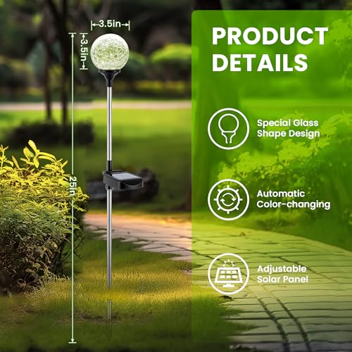 GIGALUMI Solar Garden Lights 6 Pack, Solar Lights Outdoor Decorative Waterproof, Outdoor Solar Lights for Yard Decorations, Multi-Colored Changing Garden Globe Cracked Glass Ball with LED Lights by GIGALUMI - Image 6