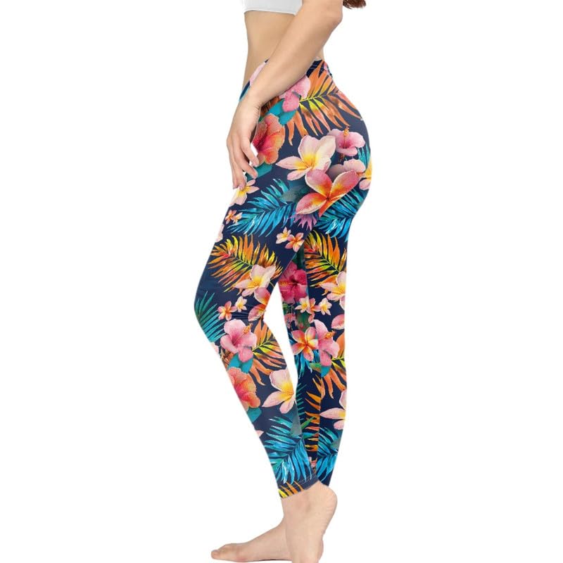 Irisjudy Hawaii Floral Women's Long Leggings, Van Gogh Art High Waist Workout Tight, Cute Girl Stretchy Soft Tights Plus Size