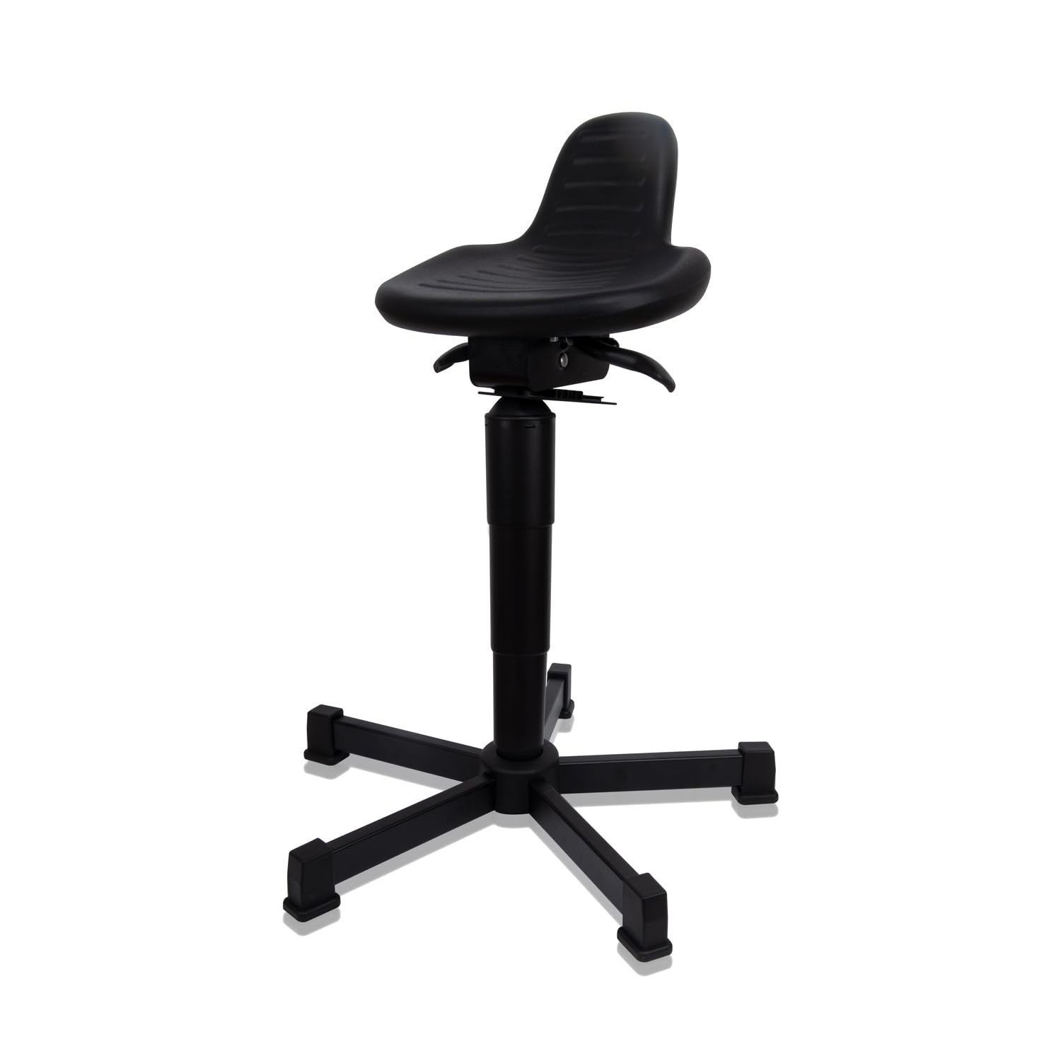 Stehhilfe ergonomisch, höhenverstellbarer Arbeitsstuhl 43-64 cm, Industrie Stehhocker mit PU-Sitzfläche, durchstichfest & leicht zu reinigen, für Büro, Labor & Produktion