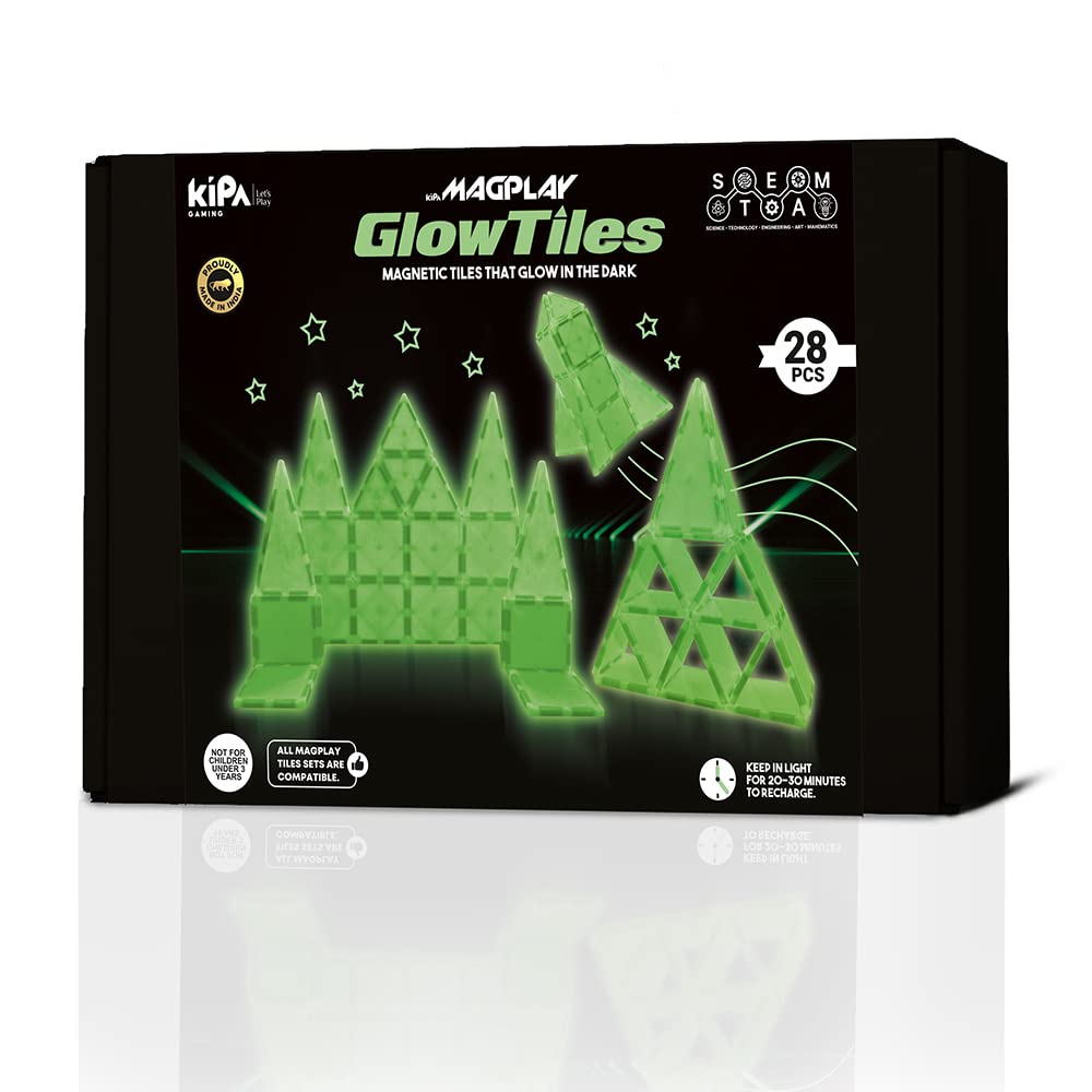 KIPA GAMING MagPlay Made in India 28pcs Glow in The Dark Set,The Original Magnetic Building Tiles for Creative Open-Ended Play,STEAM Toys for Children Ages 3 Yrs +,Multicolor (B0B3TQ1Q7L) Amazon Price History, Amazon Price Tracker