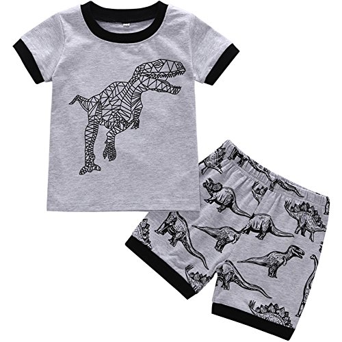 POBIDOBY Toddler Boys Cotton T-Shirt and Shorts Set Short Sleeve Cartoon Little boy Clothing Outfits Dino 90