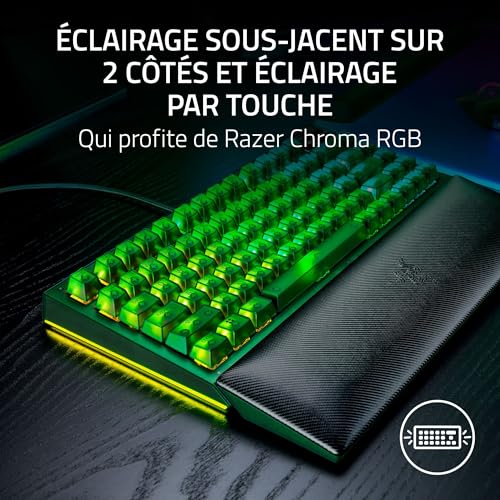 Razer BlackWidow V4 75% Phantom Green Edition - Clavier mécanique de Jeu remplaçable à Chaud (Touches tactiles, Roulette média, 2 Boutons média dédiés) US Layout | Phantom Green