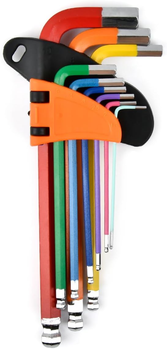 Allen Key Set 9 PCS Anti-Slip Long Ball Hex Key Set, Imperial Allen Key Set, Long Allen Key Set Allen Keys (65-180mm) Color Coded for Furniture Assembly,Bike,Scooter,Motorcycle Repair,Household DIY