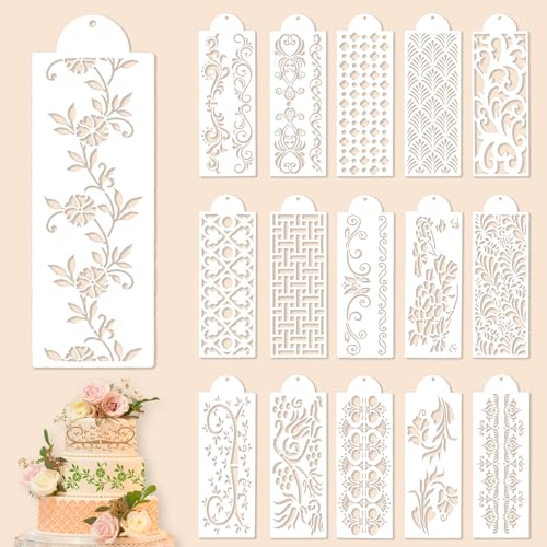 wadafen - wadafen Pochoir Patisserie, 16 Pièces Pochoir à Gâteau Décoration, Stencil Gateau en Dentelle Réutilisable, Pochoirs en Plastique pour Décoration de Gâteau de Mariage Chocolat Sucre