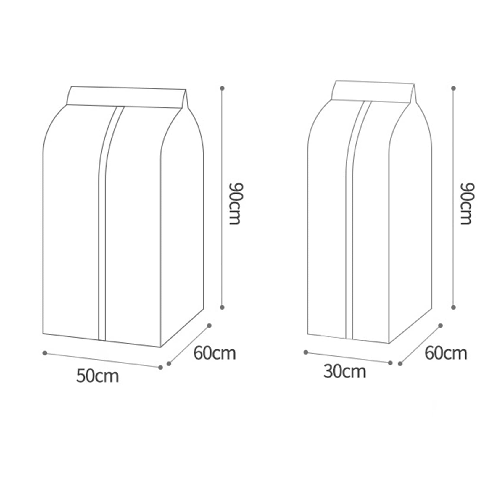 Paquete de 2 bolsas protectoras para fundas de ropa, bolsa gruesa a prueba de polvo, fundas largas para vestidos, bolsas para ropa con cremallera, lavables, fáciles de usar, A-30x60x90cm (C 30x6