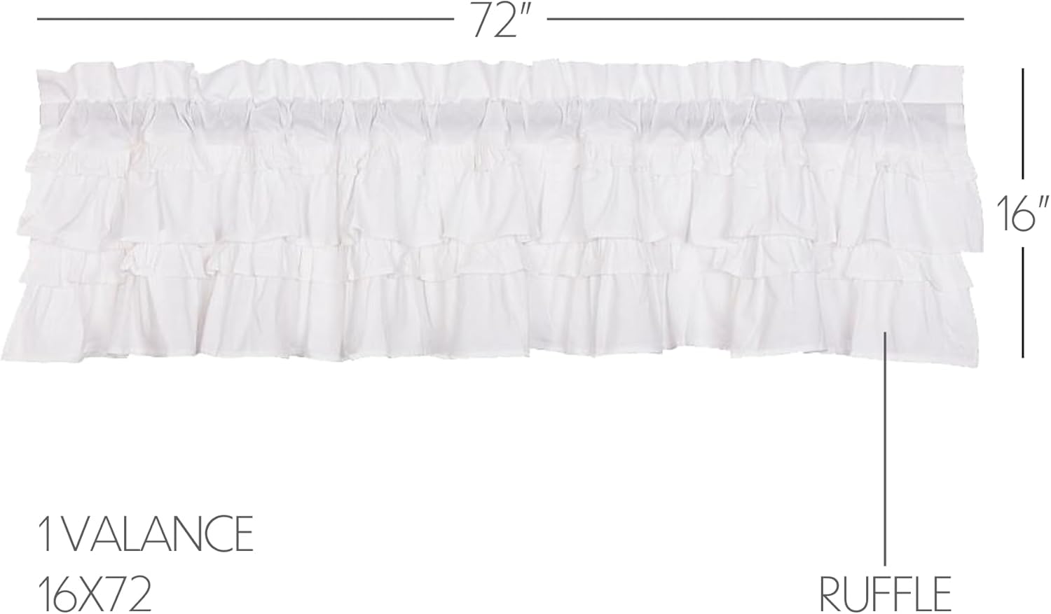 VHC Brands Muslin Ruffled Bleached White Valance Farmhouse Cotton Window Treatment for Living Room or Kitchen 16" Lx72 W