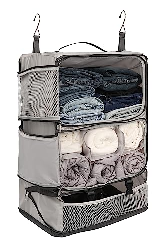 ELEZAY Hanging Packing Cubes Portable Closet 3-Shelf Travel Collapsible Compression Garment Organizer for Carry-on Luggage Suitcase Space Saver Bag XX-Large_No Side Pockets, Lightgrey