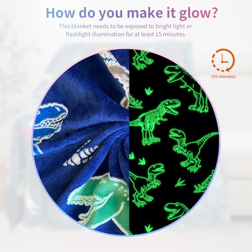 Image of COMFAR Dinosaur Blanket for Boys, Dinosaur Glow in The Dark Blanket for Kids /Toddler /Baby, Soft Fleece Blankets and Throw, Birthday 50 inchx 60 inch