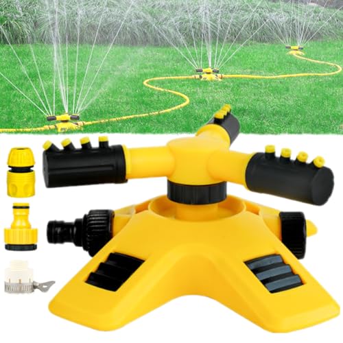 Water Sprinkler for Garden, 360° Adjustable Automatic Rotating Sprinklers for Lawns Yard, Large Area 3 Arm Coverage Rotating Water Irrigation System for Watering Your Plants Flowers Veggies (1 Set)