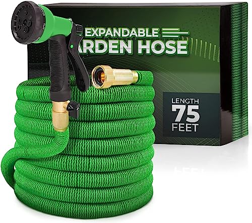 Joeys Garden Expandable Garden Trousers with 8 Function Hose Nozzle, Lightweight Anti-Sink Flexible Garden Trousers, Extra Strength Fabric with Double Latex Core (75FT, Green)