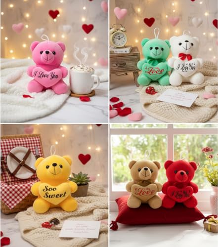 Image of EITHEO Valentine's Day Special Teddy Bear Soft Toy (15 cm) | Cute Stuffed Teddy for ValentineTeddy Bear Day Gift for Girls & Girlfriend | Soft Plush Romantic Gift (White)