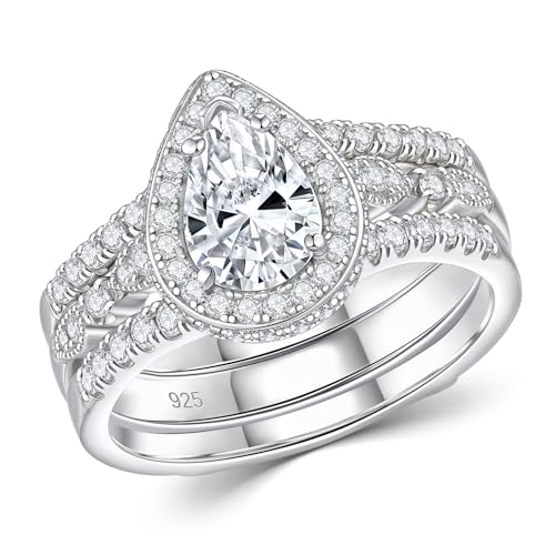 Newshe Jewellery Moissanite Wedding Rings for Women 925 Sterling Silver Engagement Ring Set Bridal Band Enhancer Size 5-10