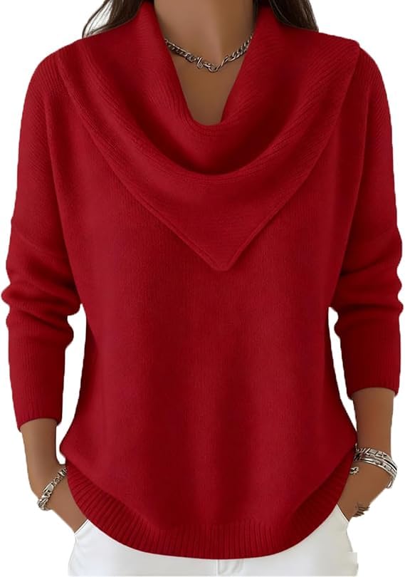 Elegant Retro Soft Triangle Neck Solid Color Sweater Top Womens Knitted Casual Cozy Long Sleeve Sweaters Pullover