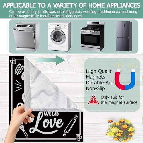 Image of Black Kitchen Utensils Dishwasher Covers for The Front Magnetic,Kitchen is Seasoned with Love Refrigerator Magnets Decoration,Reusable Dishwasher Cover Panel for Home Kitchen Decor 23x26 Inch