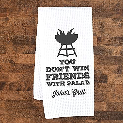Personalized You Don't Win Friends With Salad Kitchen Towel | Custom Waffle Weave Dish Towel | Personalized Kitchen Towel | Men Grilling Gift | Personalized Dish Towel | Barbecue Gift | Men's Gift #TOP26