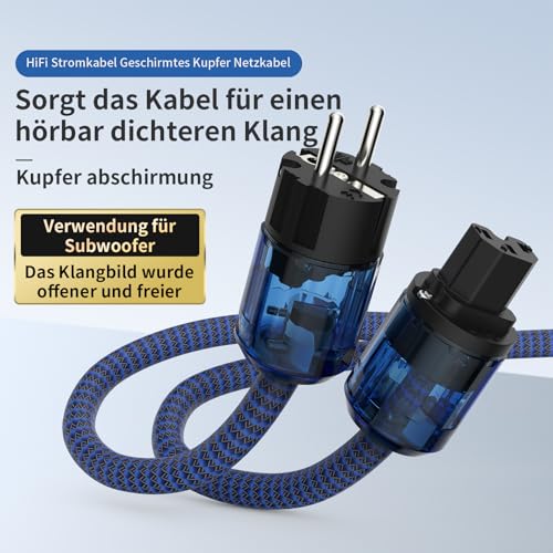 Tertullus HiFi High End kabel zasilający C15, kabel zasilający HiFi Audio kabel do urządzeń chłodniczych z wtyczką Schuko i wtyczką do urządzeń zimnych (P037, 1,5 m)