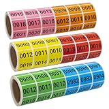 6 Rolls Numbered Stickers 1-999, Waterproof Multi-Color Number Labels for Warehouse Storage, Office...