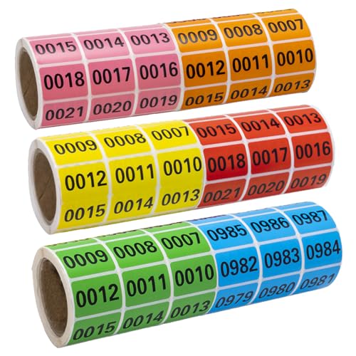 6 Rolls Numbered Stickers 1-999, Waterproof Multi-Color Number Labels for Warehouse Storage, Office Organization & Event Management - Consecutive Number Stickers