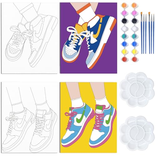 WEBEEDY 2 Pack Canvas Painting Kit 8x10 Inch Sneakers Retro