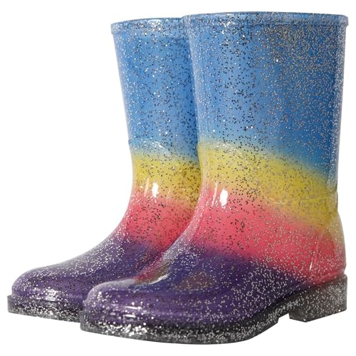 A2Z 4 Kids Girls Rainbow Rain Boots Glitter Multicolour PVC Wellington - Wellies 1402 Gradient 7 UK Child