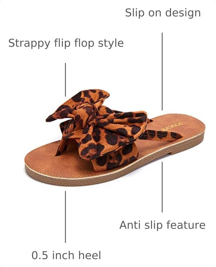 Image of FISACE Womens Bow Flat Sandals Flip Flops Slide Sandals Summer Beach Shoes