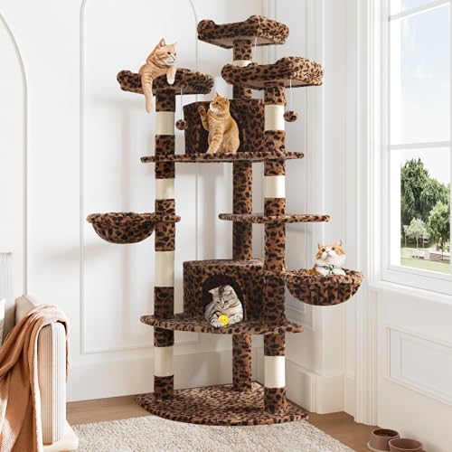 Allewie 73in Fan-Shaped Space-Saving Corner Cat Tower/Multi-Level Tall Cat Tree…