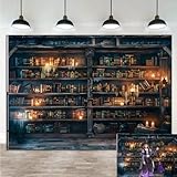 Vintage Bookshelf Photography Background Magic Bookcase Decorations Photo Backdrop Old Books On Vintage Banner Portrait Studio Props 7x5ft