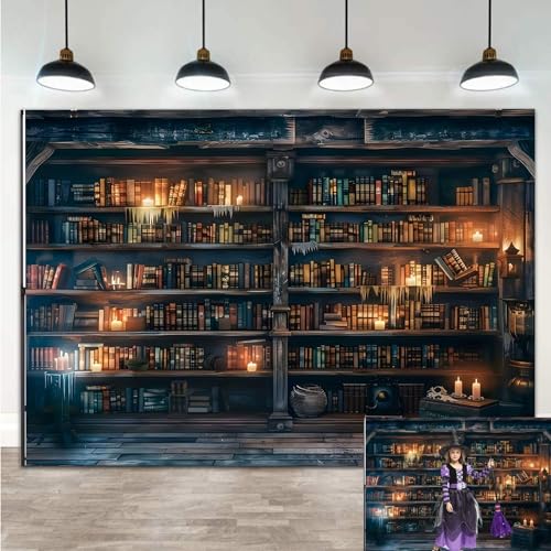 Vintage Bookshelf Photography Background Magic Bookcase Decorations Photo Backdrop Old Books On Vintage Banner Portrait Studio Props 7x5ft