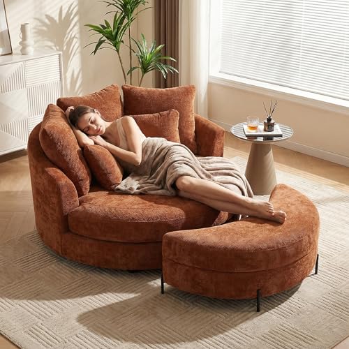 Aoiy & Wifon 59.8" W Oversized Barrel Chair with Ottoman,