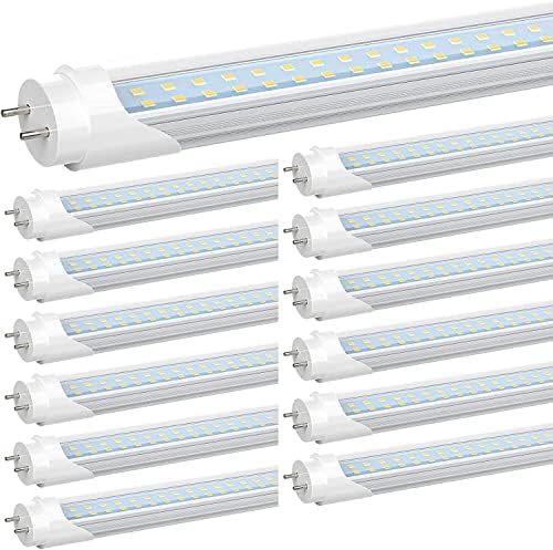 JESLED 4FT T8 LED Type B Tube Light Bulbs, 24W 5000K Daylight White, 3000LM, 4 Foot T12 LED Replacement for Flourescent Tubes, Ballast Bypass, Dual-end Power, Clear, Warehouse Shop Lights (12-Pack)