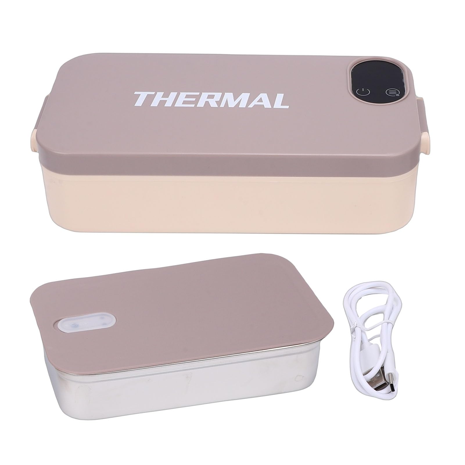 Tonysa Portapranzo Elettrico, Portapranzo Autoriscaldante Senza Fili con Display Digitale, Scaldavivande Portatile in Acciaio Inossidabile 304 per Viaggi in Auto da Lavoro, Contenitore per Pranzo USB