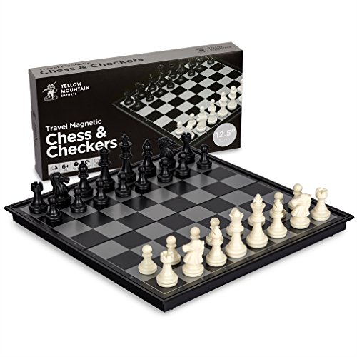 Yellow Mountain Imports 2 in 1 Travel Magnetic Chess and Checkers - 12.5"