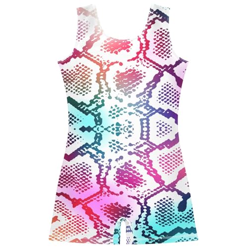 Aflyko Animal Print Little Girl Gymnastics Leotard with Shorts Animal Snake Print One Piece Activewear Soft Stretchy Tank Tops Fun Fashion Dance Outfit 7-8T