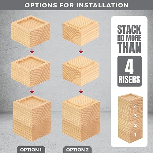 FASONLA Bed Risers (Set of 4) - Oak Solid Wood Furniture Risers Lifts Height 2" with Non-Slip Recessed Hole (4pcs-2" Height-Natural Color) by FASONLA - Used condition - Image 3