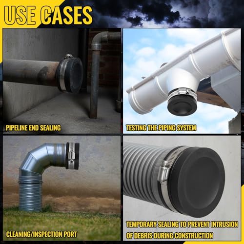 Image of 6 Pack 4 Inch Flexible PVC Pipe Cap with Stainless Steel Clamps - Black Durable End Caps for Drainage, Wastewater & Vent Pipes, Above /below Ground Use