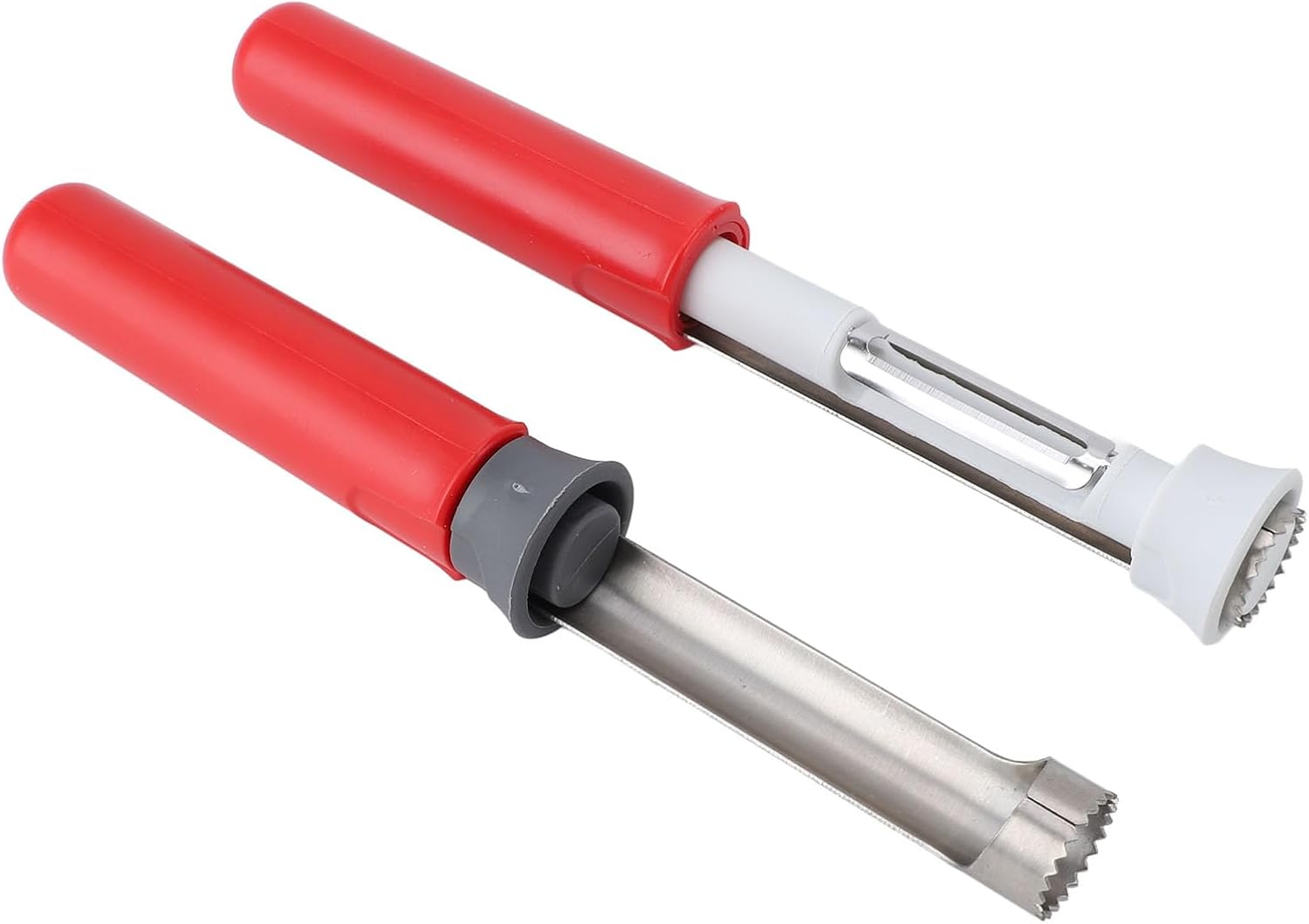 2 in 1 Fruit Core Removal Tool, Professional Stainless Steel Fruit Corer and Peeler, Efficient Retractable Design for Cored Pears Bell Peppers Apples, Includes 4 Pieces for Home Ki (Red)