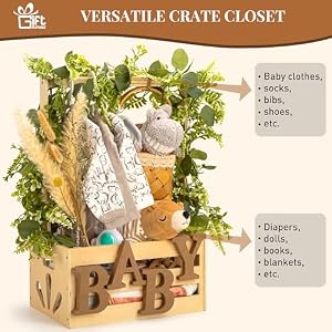 Wooden Baby Shower Crate Closet, Baby Storage Crate with Handle, Basket for Baby Shower Gifts, Welcome Gift Basket for Newborn Boys Girls, Pregnancy Gifts for New Parents Wooden Baby Shower Crate Closet Baby Storage Crate with Handle Basket for Baby Shower Gifts Welcome Gift Basket for Newborn Boys Girls Pregnancy Gifts for New Parents