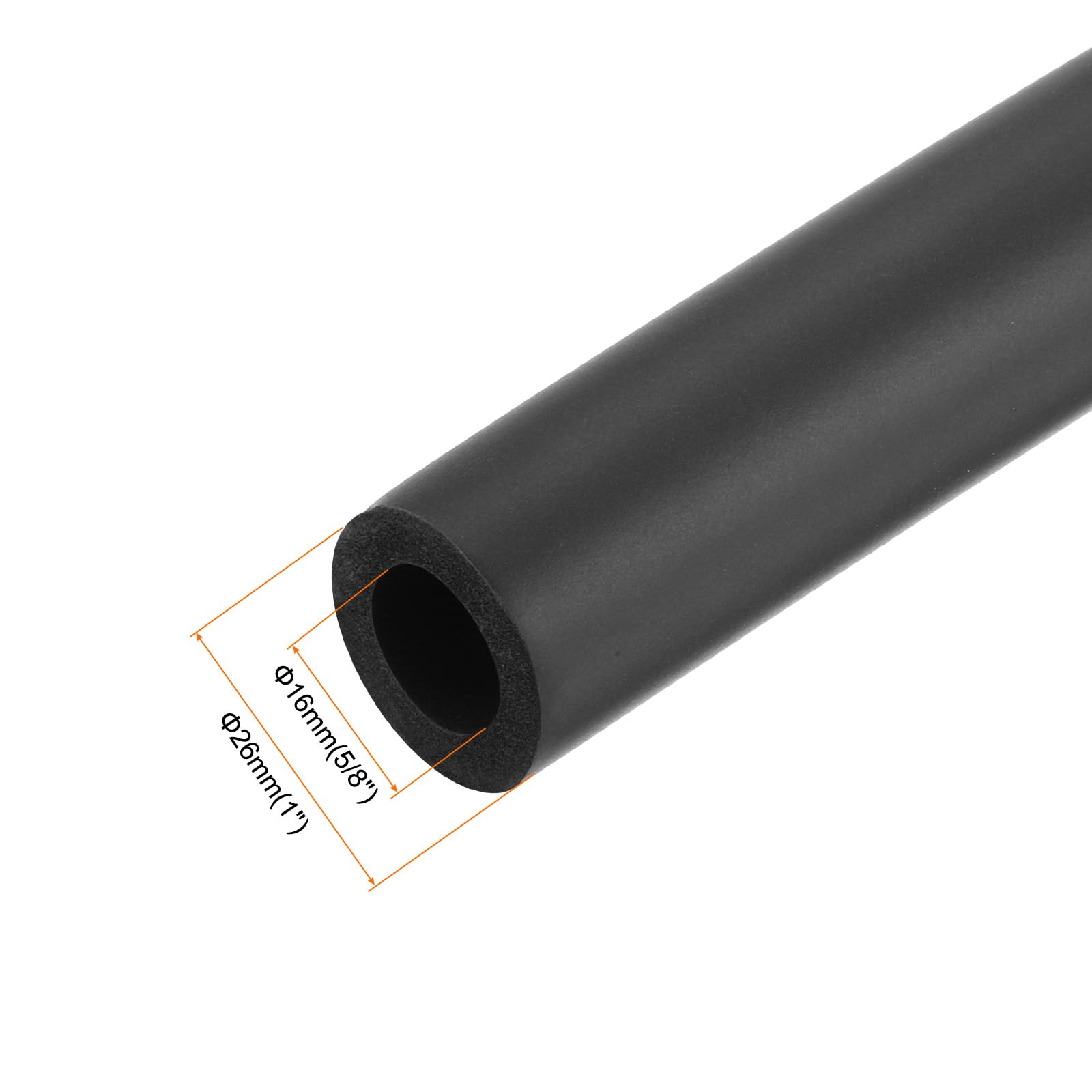 sourcing map Tubo de espuma para soporte de agarre de mango, 16 mm de diámetro interior, 26 mm de diámetro exterior, 1 m de longitud, color negro