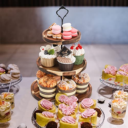 Elsjoy 3 Tier Cupcake Stand, Acacia Wood Dessert Serving Stand, Farmhouse Tiered Cake Stand Cupcake Tower For Wedding, Birthday, Tea Party, Black Crown #TOP3