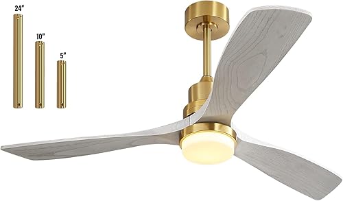Sofucor Ventilador de techo de 52 pulgadas control remoto ventilador de techo interior con luz ventilador de techo de madera de 3 aspas con motor CC