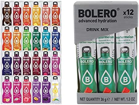 Bolero Advanced Hydration Packets Classic Sachets, Sugar-Free Water Flavoring Packets, Calorie-Free Powder Drink-Mix Bundle with Watermelon, Strawberry Banana, and Lemon Iced-Tea Flavors and more 36 C